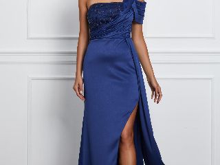 Rochie MBG bleumarin lunga cu broderie pe bust