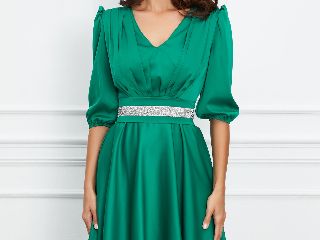 Rochie Ella Collection Aria verde deschis cu cordon in talie