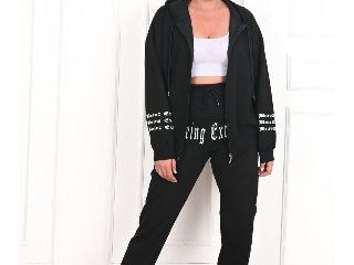 Trening Dama Marimi Mari Bluza cu Fermoar si Gluga Negru Inscriptie being extra 5XL (50)