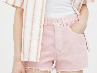 Levi's pantaloni scurti jeans femei, culoarea roz, neted, high waist