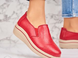 Mocasini dama Piele Naturala Rosii Aira A4556