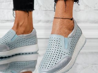 Pantofi Dama din Piele Naturala Perforati Luana Albastri #13943