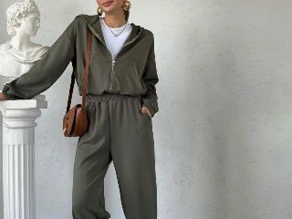 Trening dama, doua piese, oversize, kaki