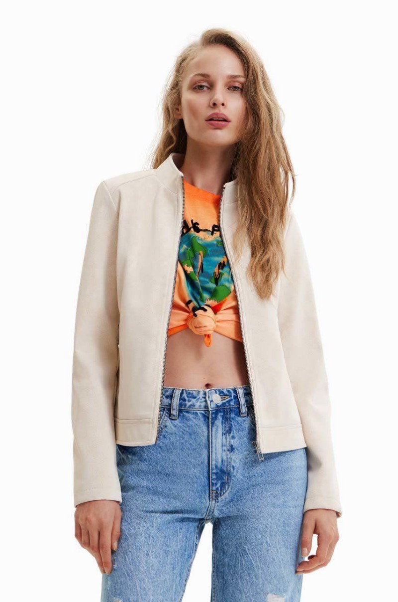 Desigual geaca femei, culoarea alb, de tranzitie