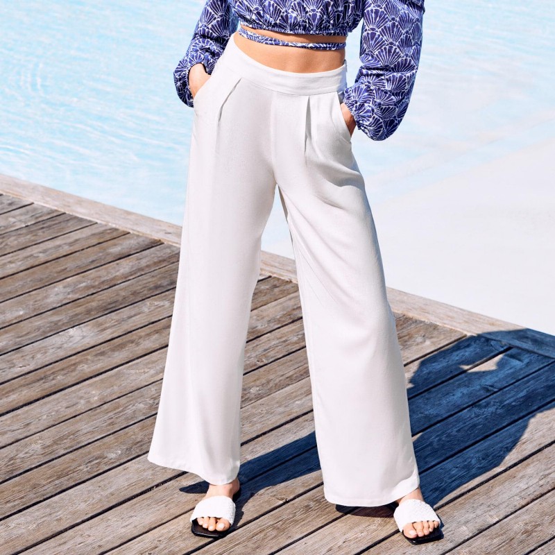Sinsay - Pantaloni cu adaos de in - Ivory