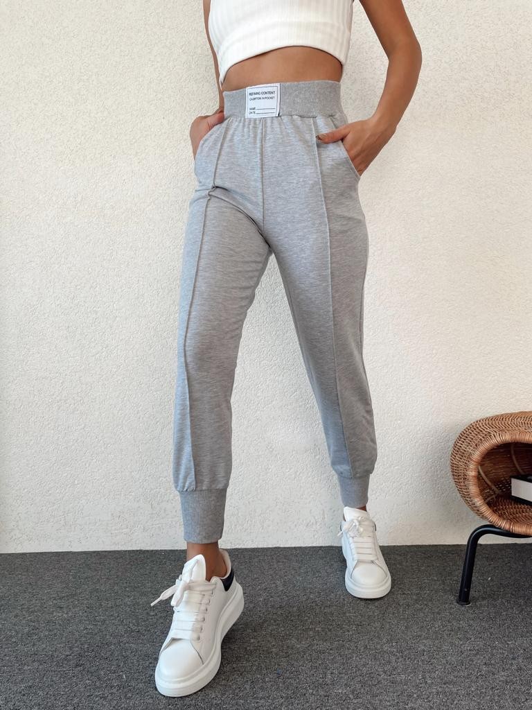 Pantaloni trening gri cu talie inalta pentru dama