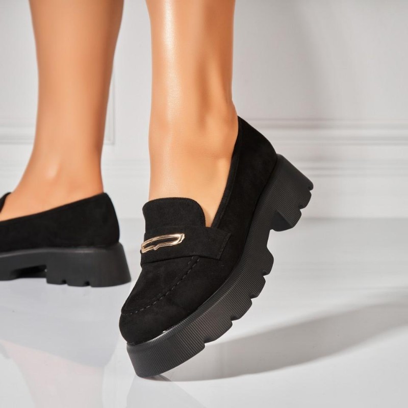 Pantofi dama casual Negri din Piele Ecologica Intoarsa Kristine