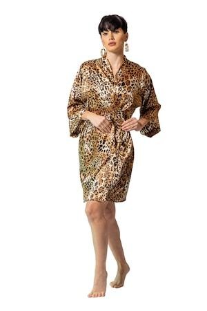 Halat din satin soft, pentru dama, imprimeu animal print, model Luiza